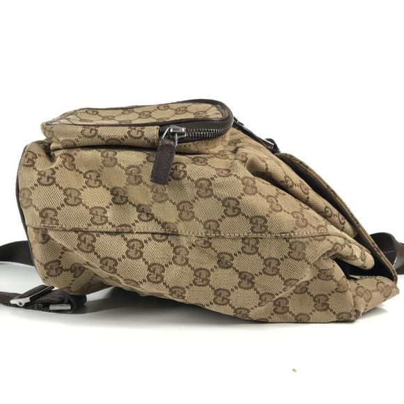 GUCCI 114552 GG Logo Backpack in Canvas/Leather, Unisex, Beige